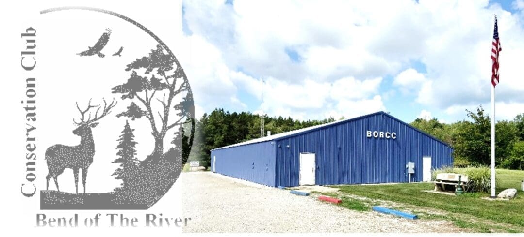 Blue conservation club building with American flag